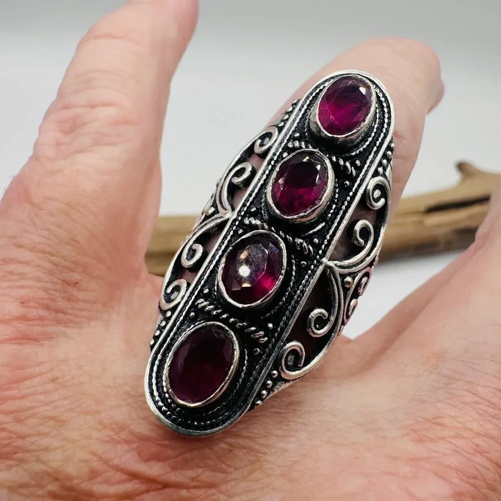 Pink Rubellite Sterling Silver Plated Statement Ring